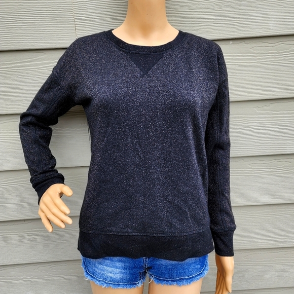 AMERICAN EAGLE | Black Metallic Sparkle Crew Neck Sweatshirt - Picture 1 of 9